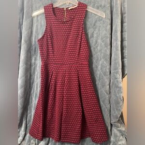 Women's Fit and Flare Camieu Red Textured Fabric Short Sleeve Mini Dress